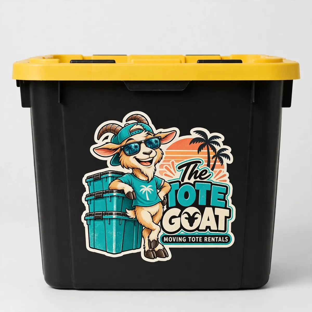 27-gallon Tote Goat rental tote with yellow lid